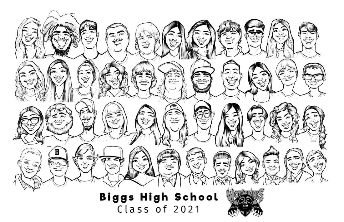 Sacramento caricature artist Jon A Guerzon virtually draws the Biggs High School graduating class of 2021.