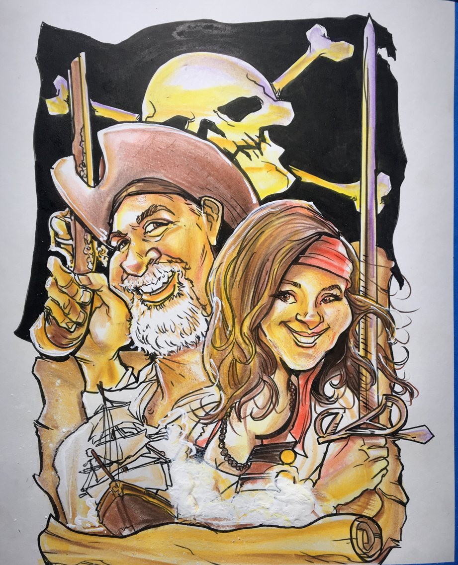 Pirate Themed Traditionally Colored Caricature commission by JAGuerzon