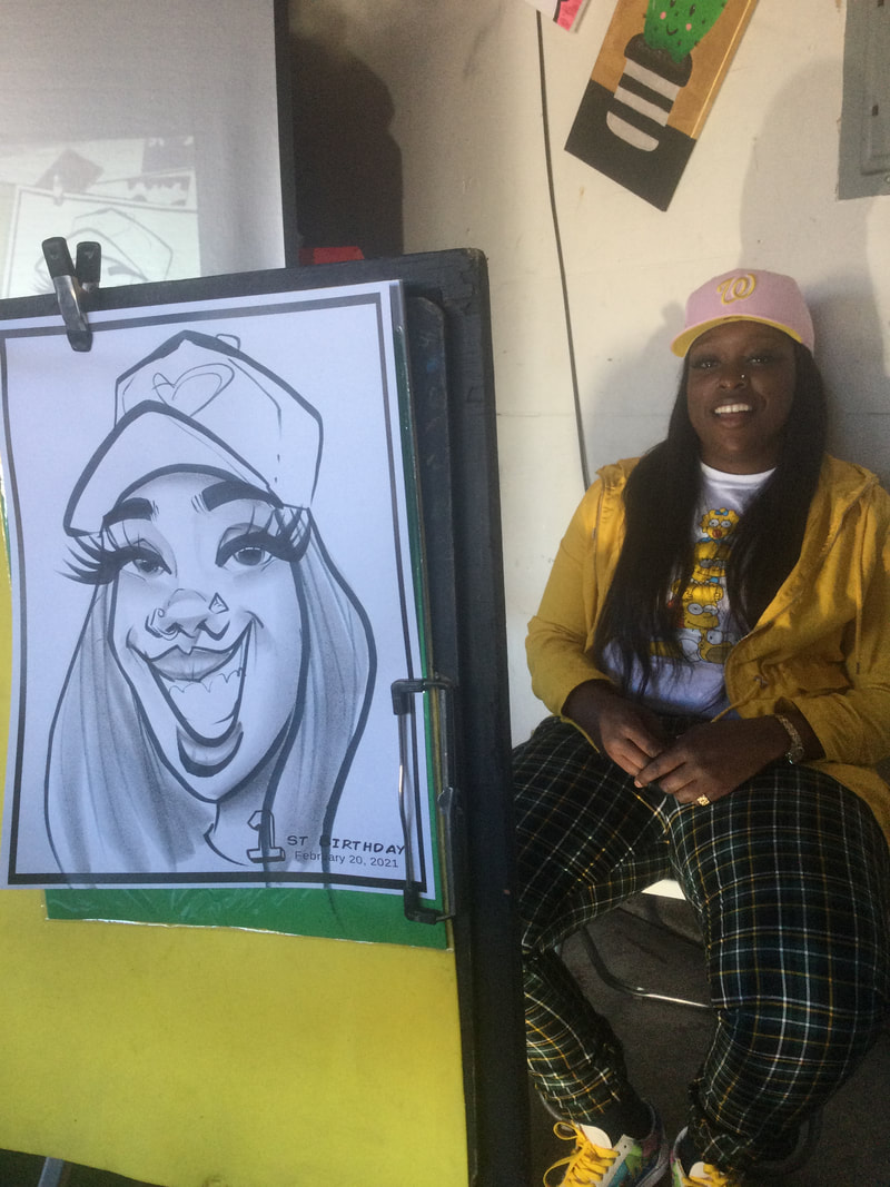 A satisfied and happy guest as drawn by Northern California caricature maker JAGuerzon at a private birthday event